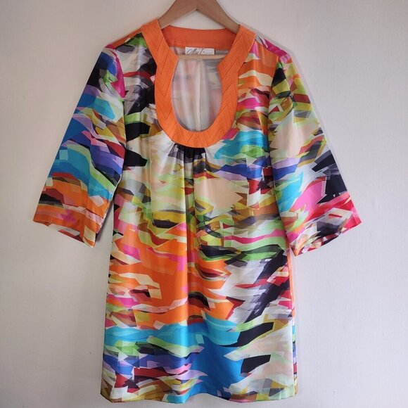 Trina Turk 100% Silk Retro Mini Dress Mod Chic 70's Style Glam Women's Size 6 - Picture 1 of 8